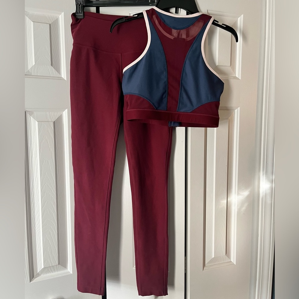 Fitness workout clothing set crop top and leggings.